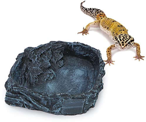 Wontee Reptile Water Dish Feeding Bowl Reptile Food Dish for Lizard Gecko Bearded Dragon Snake Tortoise Frog Hermit Crab (Black)