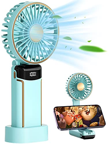 Fanadith Handheld Fan Portable Fan Rechargeable Mini Hand Held Fan 3000mAh Battery Operated Foldable Desk Fan with 5 Speeds LED Display Personal USB Fan for Travel Home Office Green