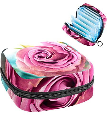 Pink Rose Period Pouch Tragbare Tampon Aufbewahrungstasche für Damenbinden, Mehrfarbig, 4.7x6.6x6.6 in/12x17x17 cm