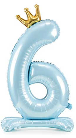 Decoraparty Palloncino in Alluminio Blu con Numero 6, Balloon Foil Celeste Azzurro 84 cm in Piedi Stand da Maschio Foglio Gonfiabile con Aria per Festa Party Compleanno Anniversario Laurea Bambini