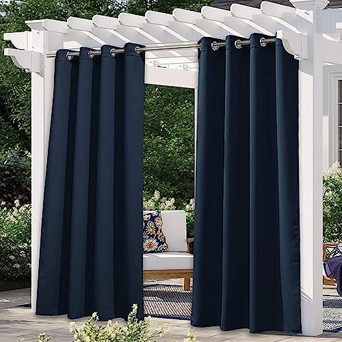 GUAWJRZDPOutdoor Vorhang Blickdicht, 1 Panel，Außenvorhang, Outdoor Vorhänge mit Abnehmbaren Schlaufen，Außendekoration，Sonnenschutz，für Balkon Veranda Pergola Gartenlaube (Color : Navy, Size : W300xH