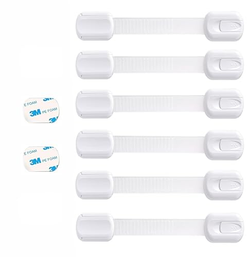 Booboo® (6 Pack) Premium Child Locks for Kitchen Cupboards, Child Proof Cabinet Locks, Drawer Locks Baby Proofing Cabinets with No Drilling, Extra Strong Adhesive + 2 Spare Stickers