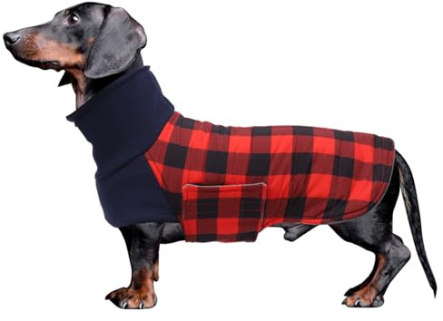 Geyecete Dackel Mantel Winter, Warmer Hunde wintermantel,wasserdichter Hundemantel mit Leinenloch,Hundepullover Hundemantel für kleine Hunde Dackel-Rot-XL