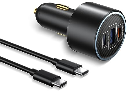 130W USB C Auto Ladegerät, 3 Port Zigarettenanzünder USB C Kfz Ladegerät PD 100W 30W QC 3.0 Schnellladen Adapter mit USB C Kabel für MacBook Pro Air, iPhone, iPad, Galaxy,Tablet, Laptop