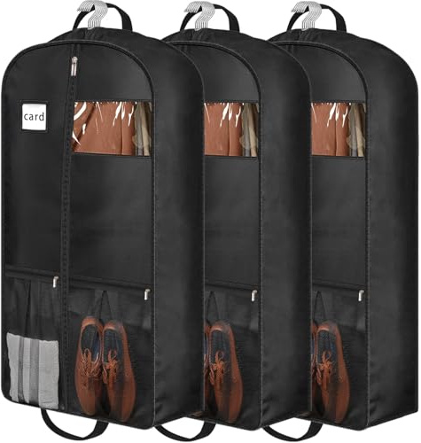 BH7STAR 43 Heavy Duty Garment Bags Suit Bags Travel, Suit Holder for Hanging Clothes Storage, 6 Gussetes with Pockets and 2 Carry Handles, Clothes Cover for Coat, Dress, Jacket, Shirts, 3 Pack
