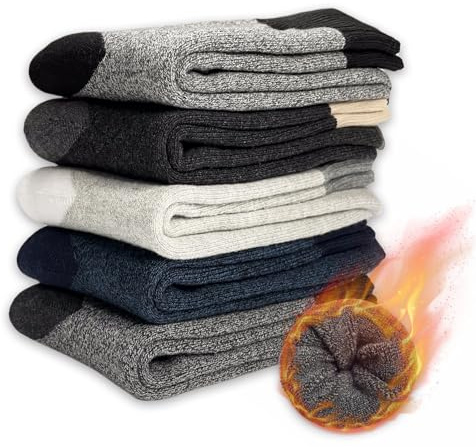 MOSOTECH Calze Termiche Uomo, 5 Paia Calzini Uomo Invernali in Spugna, Calzini Caldi per Lavoro, Casuale, Trekking, EU 39-45