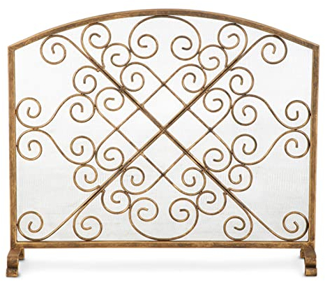 Funkenschutzgitter Holzkohle-Feuergitter-Vorhang, Goldener Schmiedeeiserner Kamin-Funkenschutz für Veranda/Wohnzimmer Im Freien, Einzelpaneel