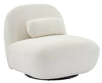 sweeek Poltrona Girevole 360° Bouclé, Spino, Crema, 85x85x75 cm