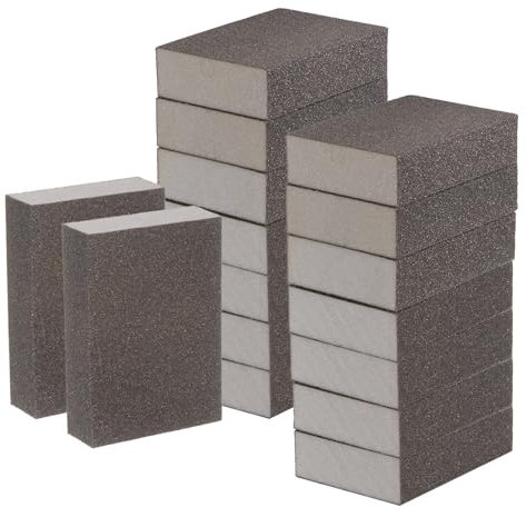 sourcing map 16pcs Sanding Sponge Blocks 180-240 Grits Wet/Dry Hand Sanding Sponges Sheet, 100x70x25mm Foam Sanding Block Pad for Polishing Kitchen Metal Wood Drywall Furniture, Brown