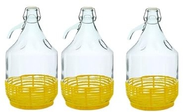 mille idee 3X Bottiglie Bottiglia damigiane Dama Fiasco di Vetro 5 Litri per Il Vino 35x17x17cm Tappo Meccanico