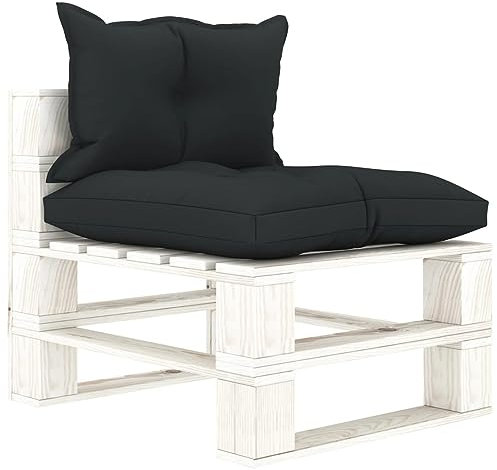Rantry Garten-Paletten-Mittelsofa mit Kissen Palettensofa Sofa Lounge Modular Sofa Gartensofa Gartenmöbel Palettenmöbel Einzelsofa Möbel in Anthrazit Holz