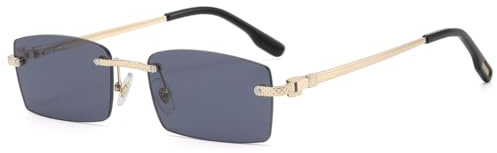LIGOES Randlose Rechteck Sonnenbrille UV400 Metall Sonnenbrille Rahmenlose Meeresfarbe Selfies Ins Brillen Schatten (gold with black)
