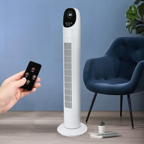 PLABNK Ventilador De Torre Eléctrico Torre De Sonido Suave Vertical, Control Remoto Oscilación De Gran Angular De 90 °, Enfriador De Aire De Aire Acondicionado De Viento Portátil, 86 * 22 Cm,White