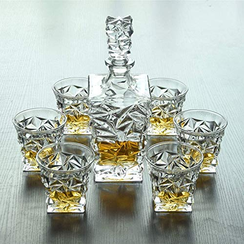 Botellero Estante para vino Soporte para copa de vino Juego de decantador de whisky, Decantador de cristal para alcohol con tapón, Decantador de vino de diseño cuadrado - Decantador de 750 ml y vas