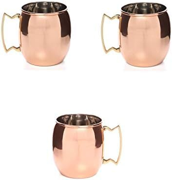 BishtHub Moscow Mule Becher aus reinem Kupfer, verkupfert, Edelstahl, Trinkgeschirr, Tasse, Wasseraufbewahrung, Serviergeschirr, 450 ml, 3 Stück