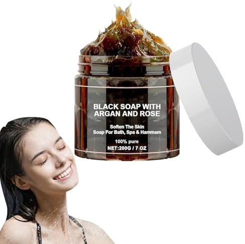 1 Stück Marokko Schwarze Seife Mit Morocco Body Scrub Black Soap Natürliche Marokkanische Schwarze Seife, Weichmachende Haut-Peeling-Körperwäsche, Körperpeeling, Geeignet Für Alle Hauttypen