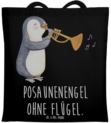 Mr. & Mrs. Panda Schultasche Engel Posaune - Geschenk, Tote Bag, Jutebeutel, Lernen, canvas tasche, Instrument, Musikerspruch, dokumententasche, Orchester, klassisch, Musik, Einkaufstasche, Musiker