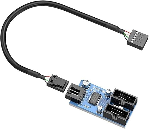 Motherboard USB 2.0 9-poliger Header 1 auf 2 Verlängerungs-Hub-Splitter-Adapter – Konverter MB One USB 2.0 Buchse auf 2 Buchsen – 30 cm Kabel 9-poliger Stecker Adapter Port Multiplier New