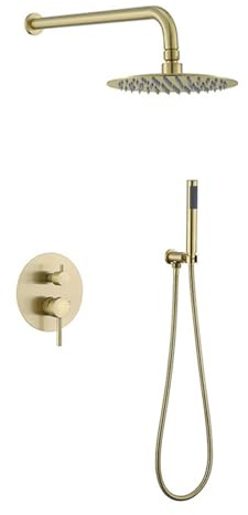 Set Doccia con Soffione e Doccetta Incasso Monocomando Miscelatore Bagno con Braccio Doccia a Parete Calda E Fredda,Oro Spazzolato
