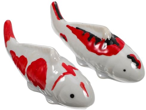 QianShi 2 Stück Keramik-Fische, schwimmende Fische, Koi-Fische, Dekoration, Goldfisch, künstliche Fischfigur, realistische künstliche Fischstatue, Teich, Aquarium, Dekoration, Tee, Haustier,