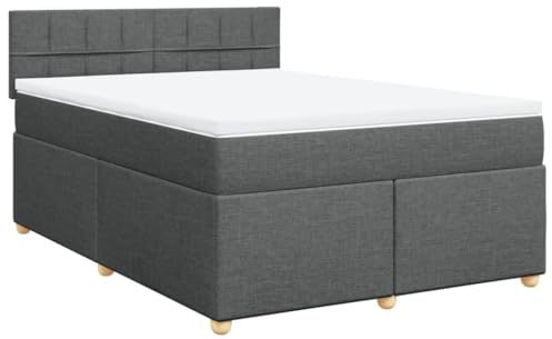 vidaXL Boxspringbett, Doppelbett mit LED Matratze Matratzenauflage, Bettgestell mit Lattenrost Kopfteil, Polsterbett Bett für Schlafzimmer, Dunkelgrau 140x200cm Stoff