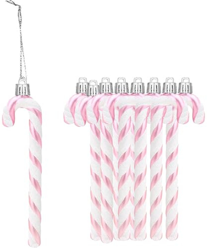 HERZWILD 12pcs pink Weihnachtsbaumschmuck Zuckerstangen-Anhänger Weihnachtsdeko Anhänger Zuckerstange Ornamente Weihnachtskugel in Zuckerstangen-Form pink