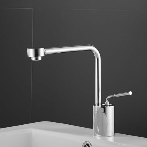 Leekayer Wasserhahn Küche Chrom,360° Drehbar,Küchenarmatur,Messing Material,Einhandgriff Wasserhahn Bad,Armatur Badezimmer,Mit Kalt- und Warmwassersteuerung