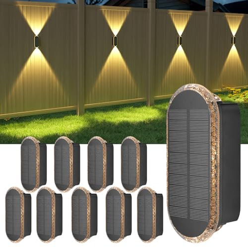 ELLASAY Solar Fence Lights Outdoor Garden,3000K/4000K/6000K 3 Modes Brighter Garden Lights Solar Powered Waterproof IP65,Solar Wall Light Outdoor for Patio/Backyard/Porch/Pool Decorations,10PK