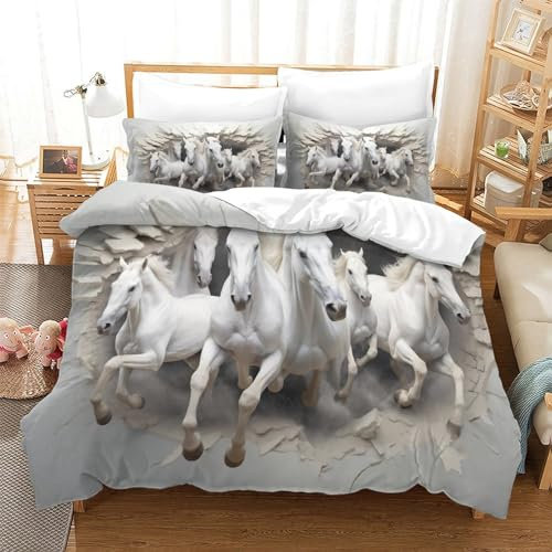 GUYDZOOM Prancing Pferd Bettbezug Set Bettwäsche Kinderbettwäsche Reißverschluss Mit Kissenbezügen Betten Set Für Jugendliche Kinder Schlafzimmer Single（140x200cm）