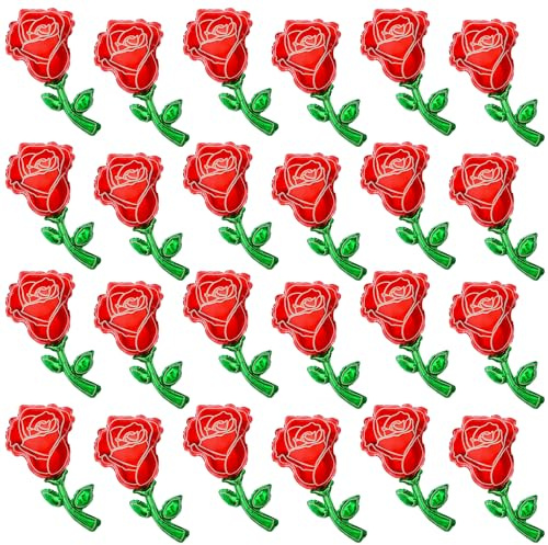 Taoq C 24 Pièces Saint Valentin Rose Foil ballons, 30 cm rose fleur ballon rouge Aluminium Foil ballons pour Valentine Party decor baby shower mariage birthday party decor