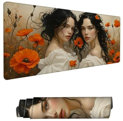 Tapis de Souris Femme Sous Main Bureau,Tapis de Souris XXL 900x400x3mm,Tapis Souris Blanc Tapis de Souris Gamer Imperméable Antidérapante,Mouse Pad avec Bords Surpiqués,Deco Bureau,Cadeau Femme Hs-579