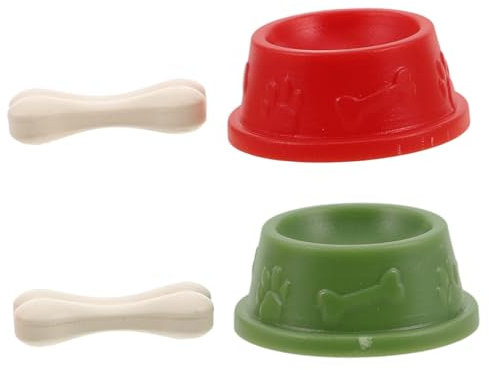 JOINPAYA 2 Sets Miniature Dog Food Bowls with Bone Figurines Tiny Plastic PET Bowls for Dollhouse Accessories Kids Play Multi-Color Collectible Detailing
