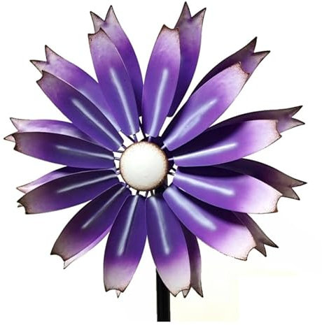 Ruiseawing Windräder für draußen aus Metall, 149 cm hoch, 33 cm Durchmesser, Gartenräder für draußen, 360 °, mit Zwei Richtungen, Zwei Rotoren für Hof und Garten, Kunstdekor, Lila