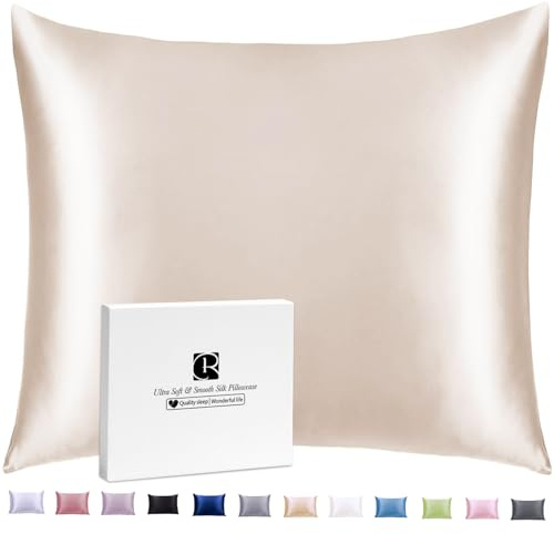 Ravmix Seidenkissenbezug 80x80 Maulbeerseide, für Haar & Haut, Beige | Silk Pillowcase mit verstecktem Reißverschluss, mindert Knitterfalten und Frizz, natürlich kühl Atmungsaktiv Glatt, 1 Stück