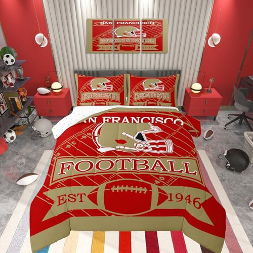 Feelyou Kids Boys American Football San Francisco Bedding Set Twin Size,Football Comforter Set,Boys Girls Bedroom Room Decor,Sports Games Football Comforter,Football Fans Bed Set