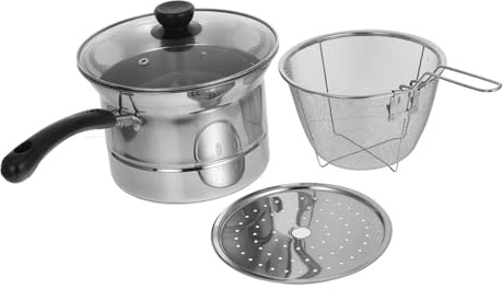 CHICAMPERA Olla De Cocina Multifunción De Acero Inoxidable con Tapa y Cesta Vaporera Cacerola para Freír con Colador Apta para Inducción y Cocción