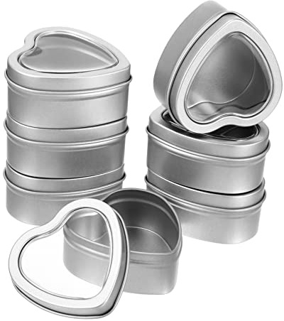 DOITOOL Herzförmige Kerzen Dose mit Durchsichtigem Deckel 12 Stück aus Eisen in Silber Elegante Kleine Metalldosen mit Deckel Stoßfest und Schneller Zugriff für Selbstgemacht