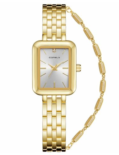 CIVO Gold Armbanduhr Damen Edelstahl: Rechteckige Frauen Uhr Analog Quarz - Klein Zifferblatt Damenuhr Vintage Klassische