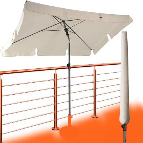 Menz Sonnenschirm Balkon inkl. Sonnenschirmhülle - UPF 50+ Sonnenschirm rechteckig für Sonnenschutz auf Balkon und Terrasse, 200 x 125 cm Balkonschirm rechteckig stabil, mit Knickfunktion, Beige