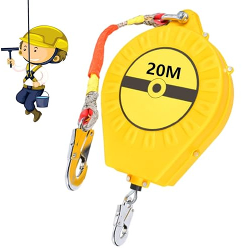 BOVDC Höhensicherungsgerät Absturzsicherung 3-20m (Gelb,20 Meter) | Absturzsicherung Dachdecker Grün/Gelb, Absturzsicherung Einziehbar 150kg mit CE-Zertifikat für Einsätze in Großer Höhe
