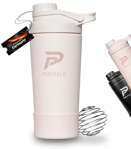 PUREPULS® Shaker Edelstahl (Pink) 750ml mit Mix-Ball isoliert | Auslaufsicherer Eiweiß-Shaker für Gym, Fitness & Kraftsport | 304 Edelstahl & Spülmaschinenfest (bis 45°C) Doppelwandig