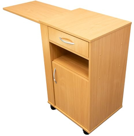 KESSLER PRO Nachttisch-Tisch Mit Schublade, Rollen, Ergonomisch Buche | Spanplatte, Pflegebedarf Krankenhäuser, Seniorenheime, Mobilität, Stauraum, abschließbar, Pflegeleicht, Reha, Pflegezimmer