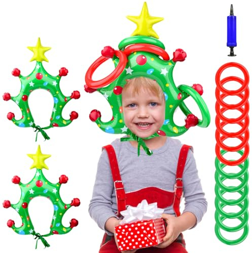 Weihnachtsspiele für Kinder Erwachsene, lustige Weihnachts-Geschenke Party Gadgets, Weihnachtsbaum Aufblasbares Ringwurfspiel, Wurfspiel Aufblasbar Geschenke