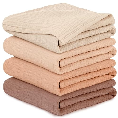 Mulltücher Baby - 4 Stück Spucktücher Baby Baumwolle für Jungen und Mädchen, Weich, Atmungsaktiv und Extrem Saugfähig, Ideal zum Reinigen, Abwischen und Abdecken von Neugeborenen, 60x60cm Pink&Brown