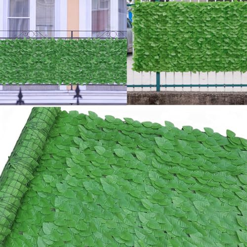 Artificial Ivy Fence Screening 3x1m, Expandable Ivy Trellis Screening Roll Fake Trellis for Balcony Garden Grass Wall Panels Outdoor Indoor Home Decor, Light Green