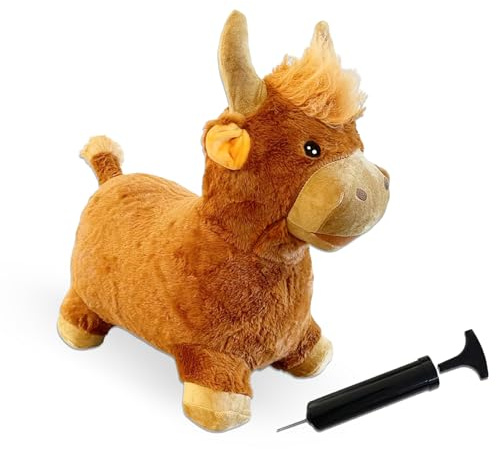 Bouncy Pals Hopper Toys – Plush Ride-On Inflatable Animals with Pump, Soft & Stable Bouncy Friends for Kids Age 2–5 – Dragon, Unicorn, Cow & Lion – Indoor & Outdoor Active Play Gifts - Cow