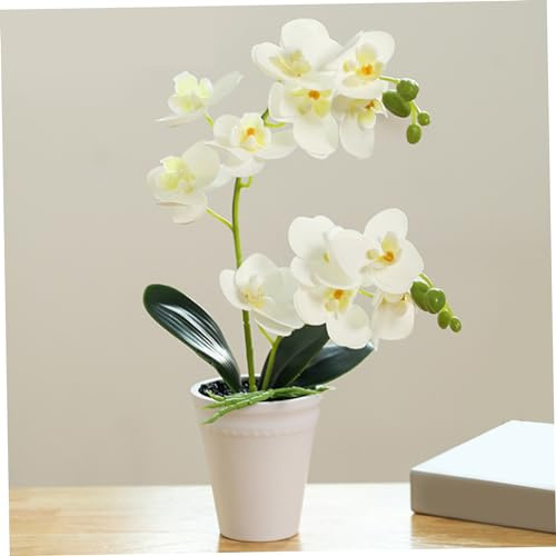 Comebachome Orchidea in vaso Realistica pianta artificiale vivida e vibrante decorativa da 16 pollici finta orchidea per matrimoni in ufficio casa, bianco, decorazione