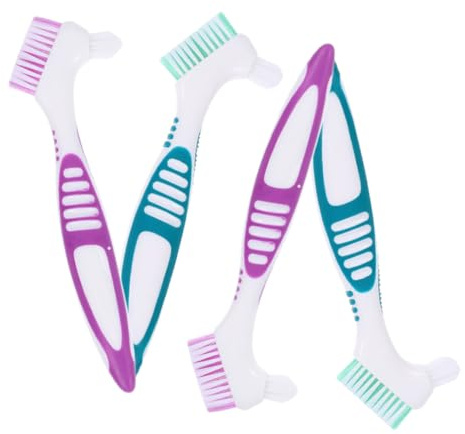 GARVALON 4 pièces Brosse Prothèse Dentaire à Large Poignée Antidérapante Brosse Double Face Douce pour Nettoyage des Fausses Dents et Maintien Hygiène Buccale