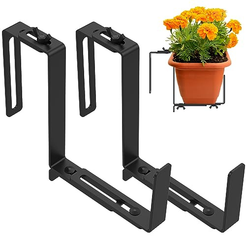 2 Stück Fensterkastenhalterungen,Verstellbare Hängende Pflanzkastenhalterungen,Schwere Eisenblumenkastenhalterungen für Geländer,Verlängerte Länge 16,5 bis 23cm,L-Halterungen für Außenfensterbank