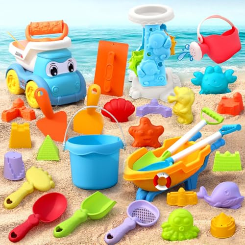 Trrymbbe 1 Set Strandspielzeug (30 Stück), kleinkindfreundliches Strandsandspielzeug, inklusive Eimer, Schaufelformen und mehr, Sandburg-Bausatz Sand